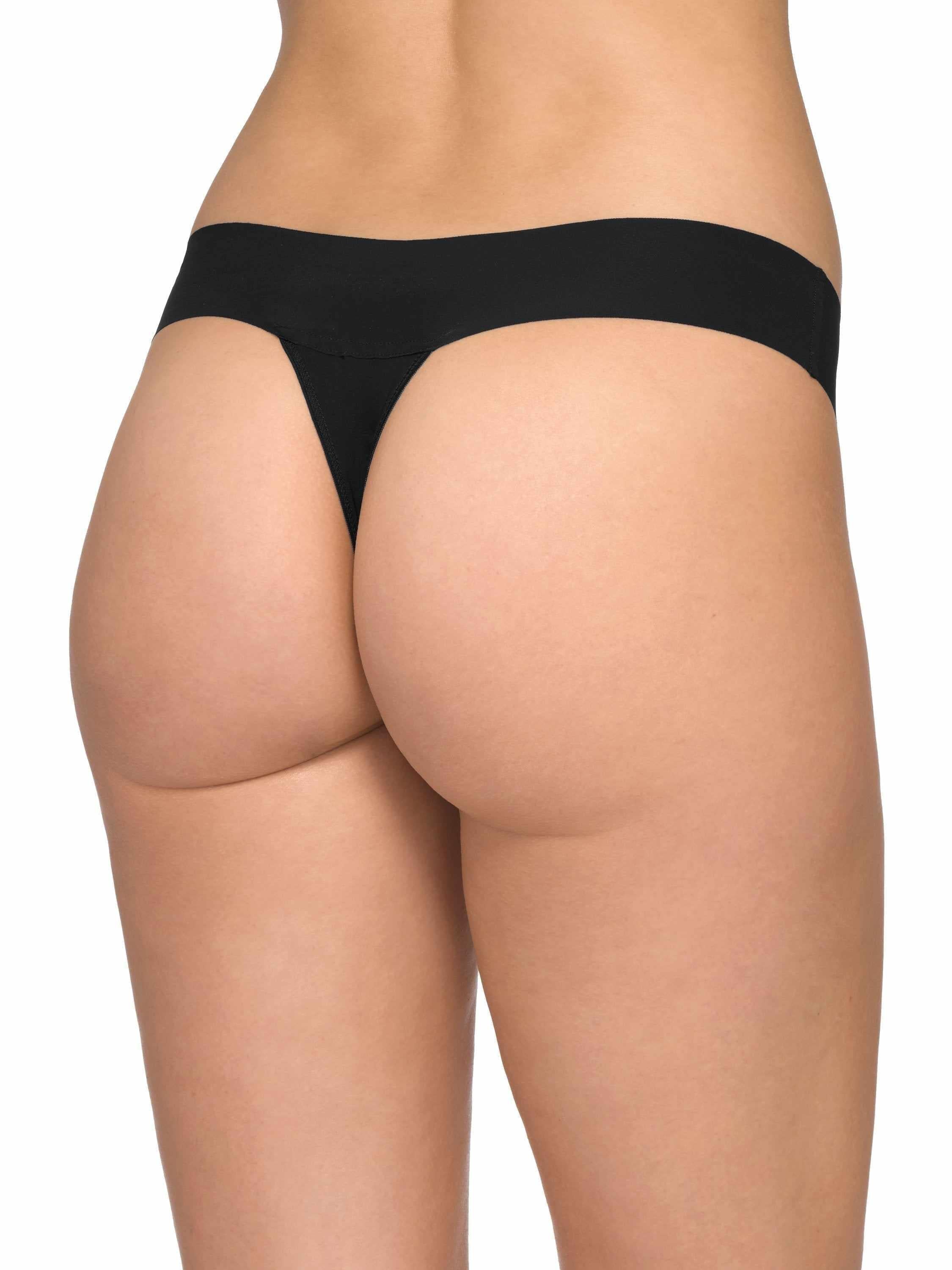 Black BreatheSoft™ Natural Rise Thong - On Model Back View, No Panty Lines Seamless | Hanky Panky