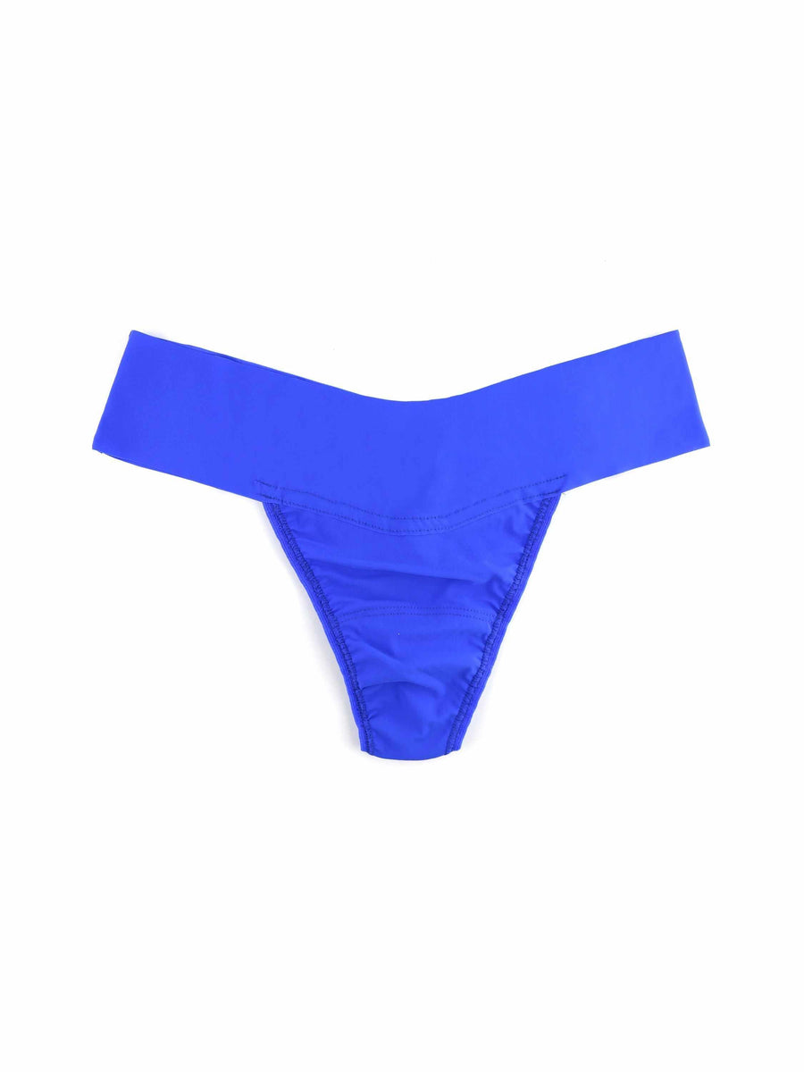 Brilliant Blue BreatheSoft™ Natural Rise Thong - Flat Lay showing V-waistband | Hanky Panky