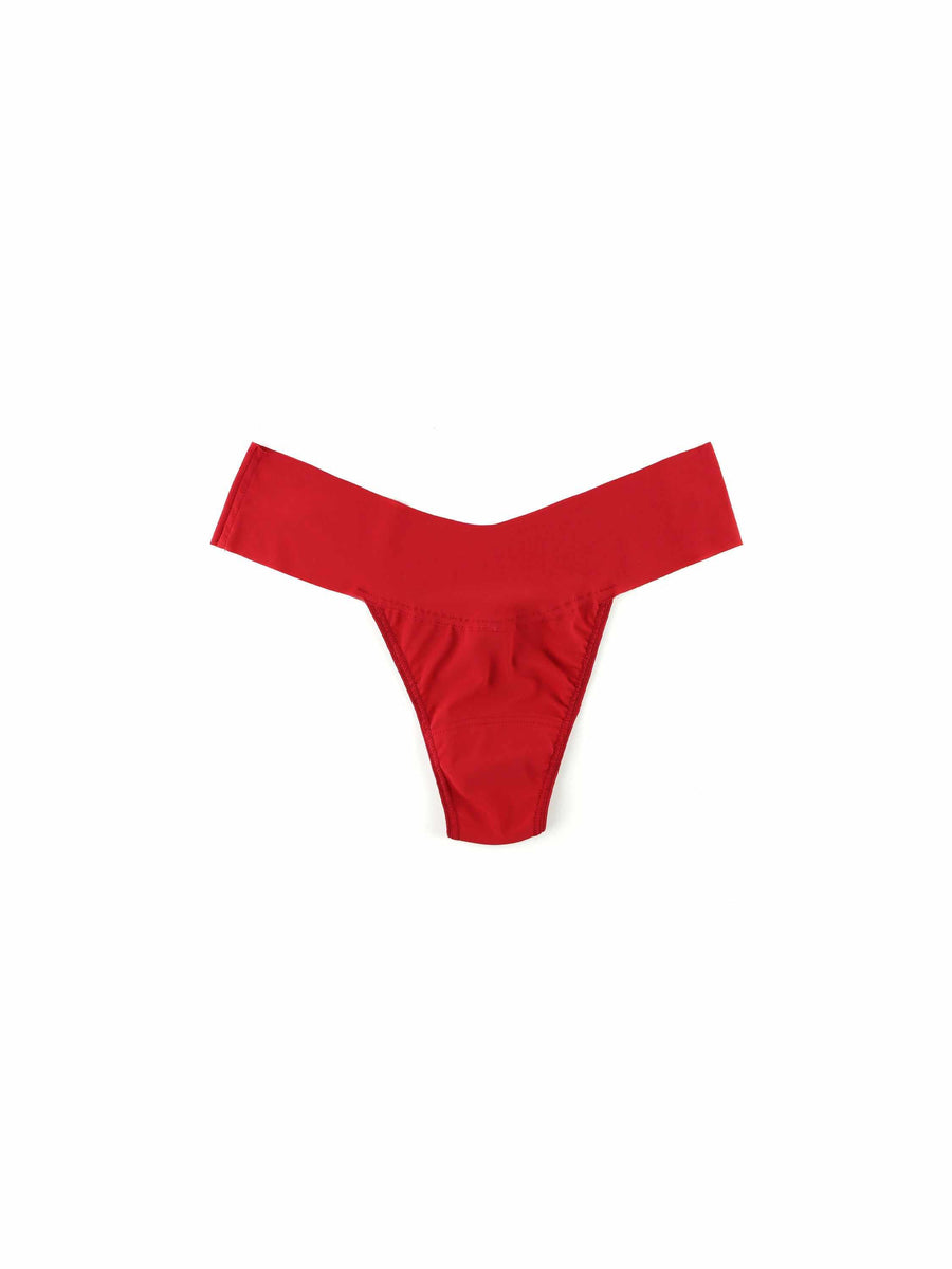 Cherryade Red BreatheSoft™ Natural Rise Thong - Flat Lay Front, V-Waistband Detail | Hanky Panky