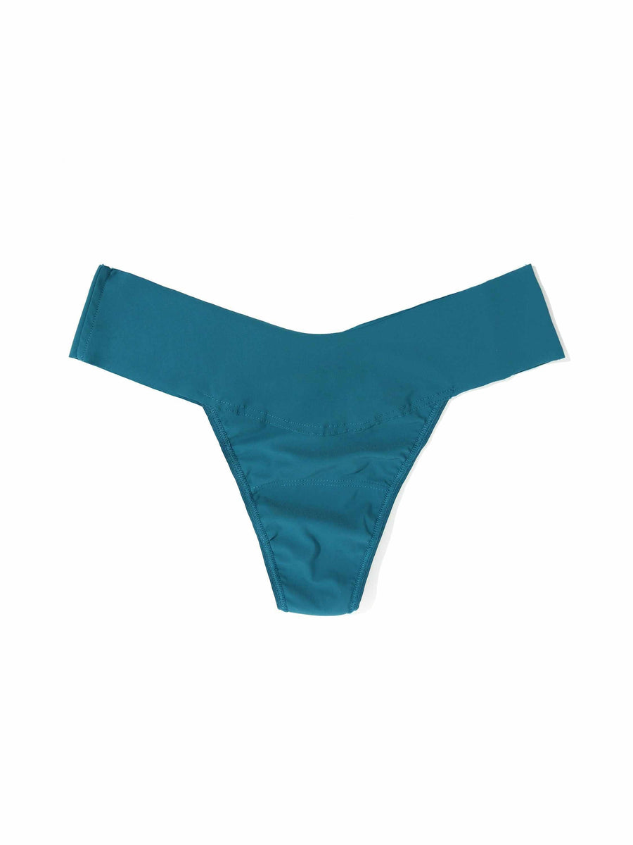 BreatheSoft™ Natural Rise Thong Earth Dance Green - Flat Lay Front View, V-waistband detail | Hanky Panky