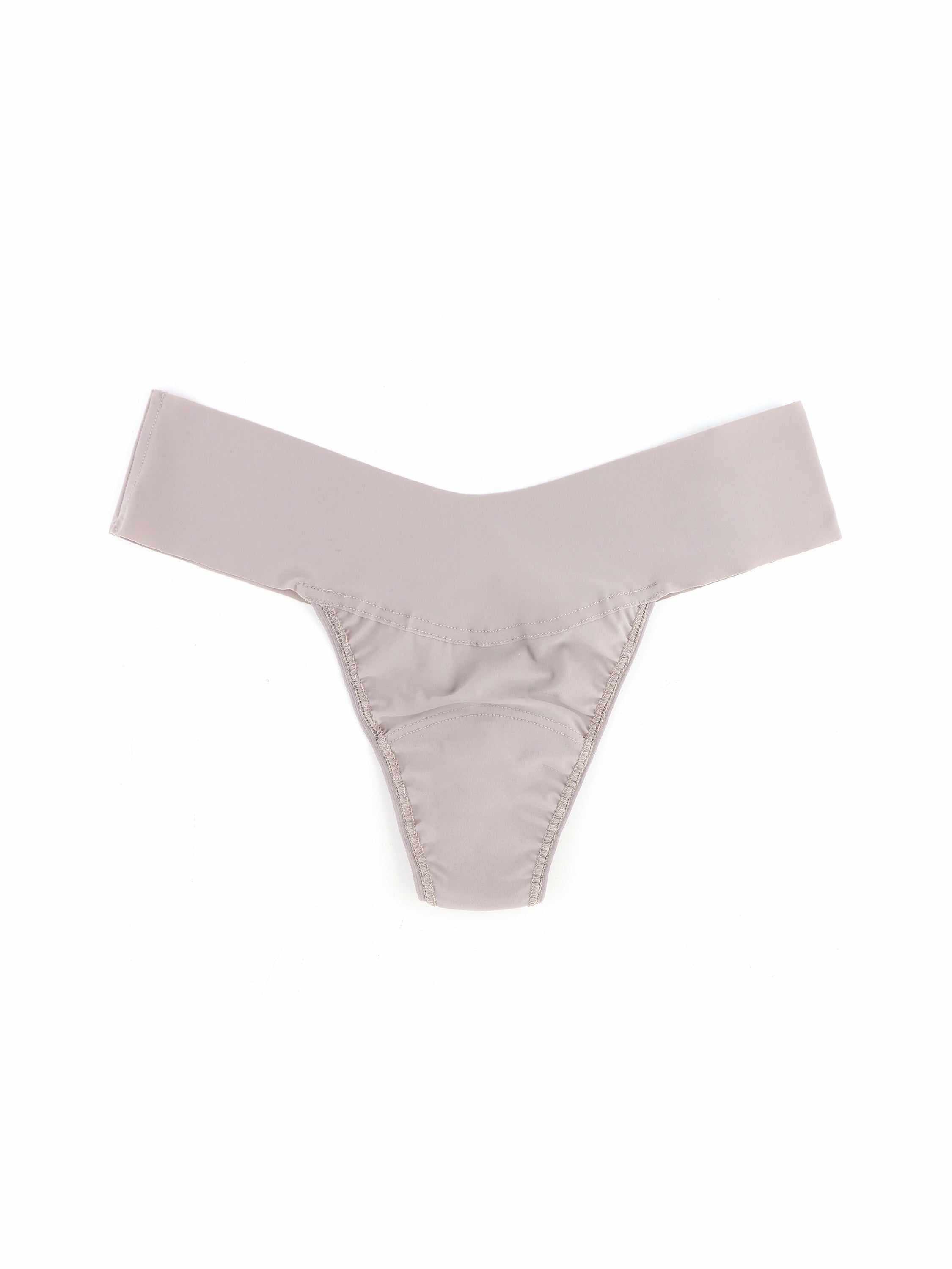 BreatheSoft™ Natural Rise Thong Evening Grey - Flat Lay, wide V-waistband microfiber thong | Hanky Panky