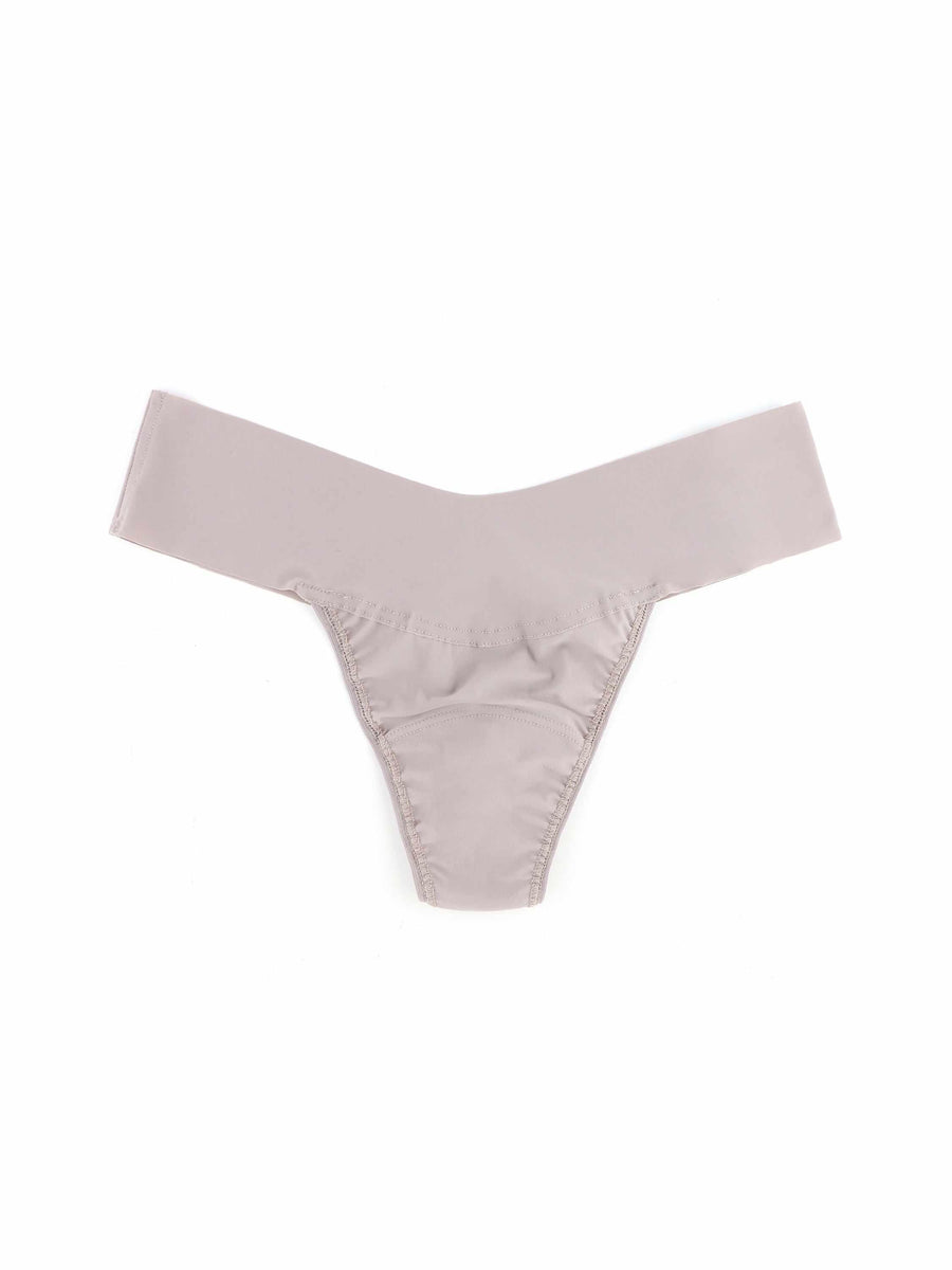BreatheSoft™ Natural Rise Thong Evening Grey - Flat Lay, wide V-waistband microfiber thong | Hanky Panky