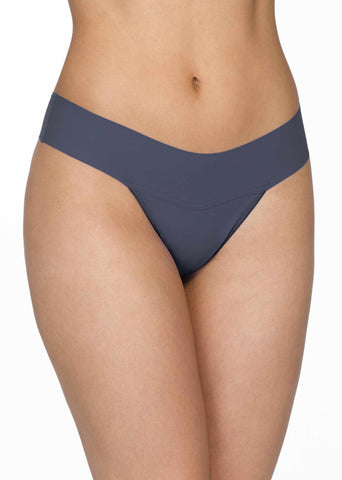 Granite Grey BreatheSoft™ Natural Rise Thong - Front On-Model, Seamless Moisture-Wicking Microfiber | Hanky Panky