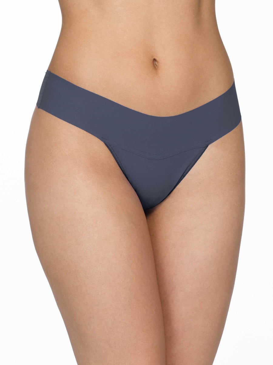 Granite Grey BreatheSoft™ Natural Rise Thong - Front On-Model, Seamless Moisture-Wicking Microfiber | Hanky Panky