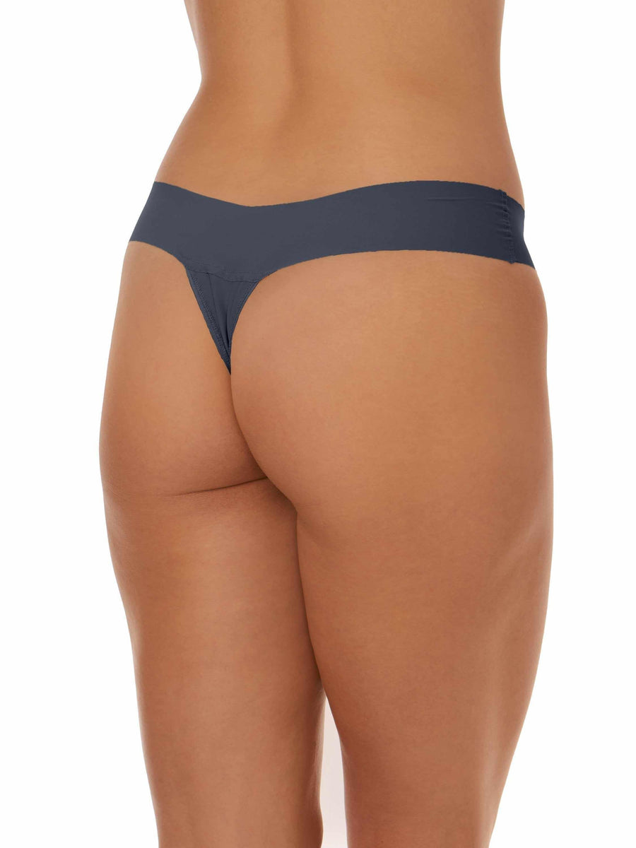 Granite Grey BreatheSoft™ Natural Rise Thong - Back On-Model, No Panty Lines Microfiber Thong | Hanky Panky