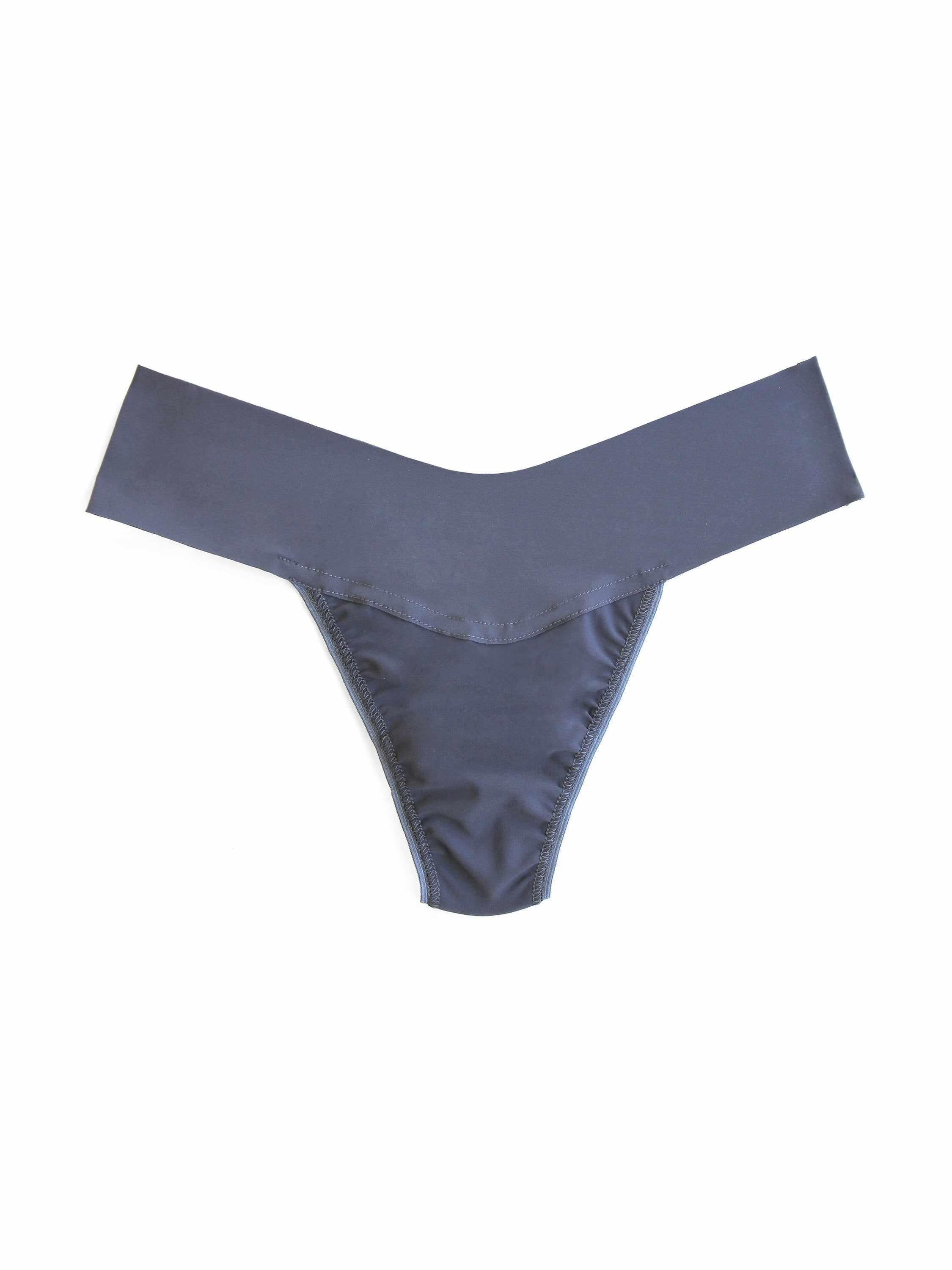 Granite Grey BreatheSoft™ Natural Rise Thong - Flat Lay, Wide V-Waistband & Seamless Microfiber Detail | Hanky Panky