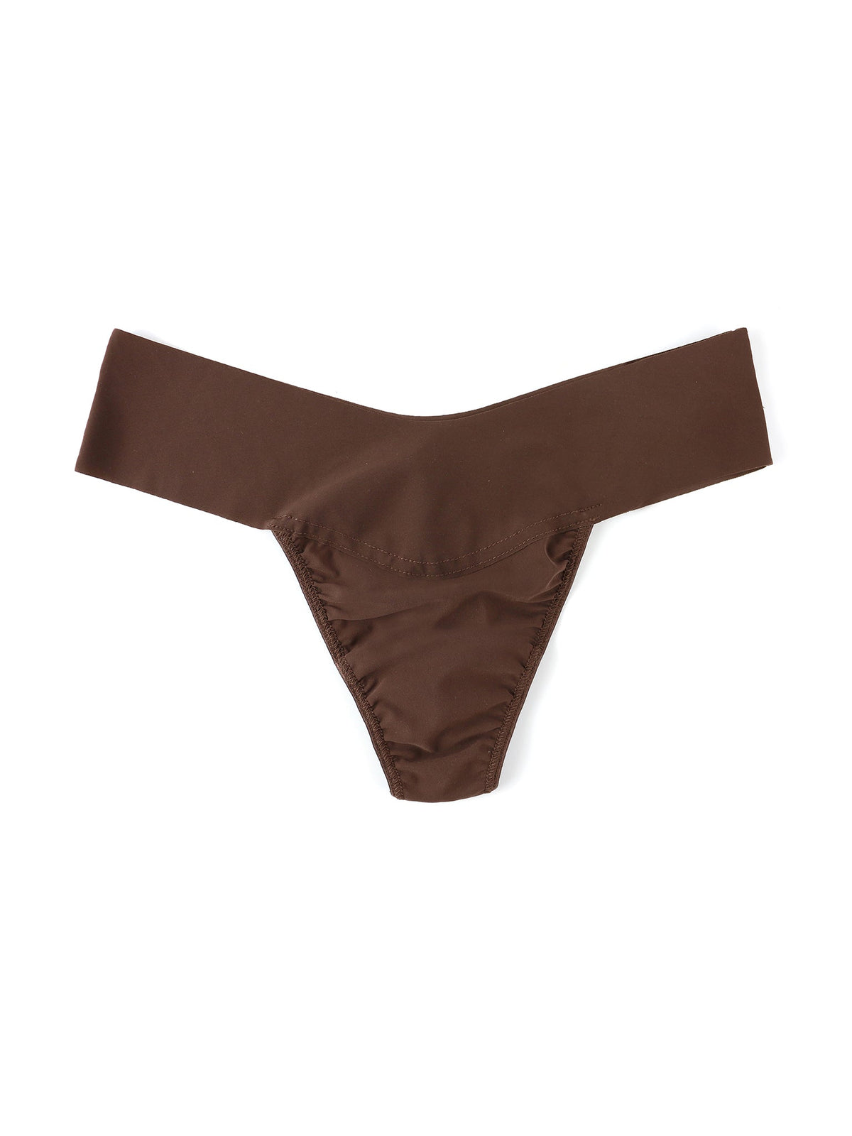 Mahogany BreatheSoft™ Natural Rise Thong - Flat Lay, Wide V-Waistband Detail | Hanky Panky