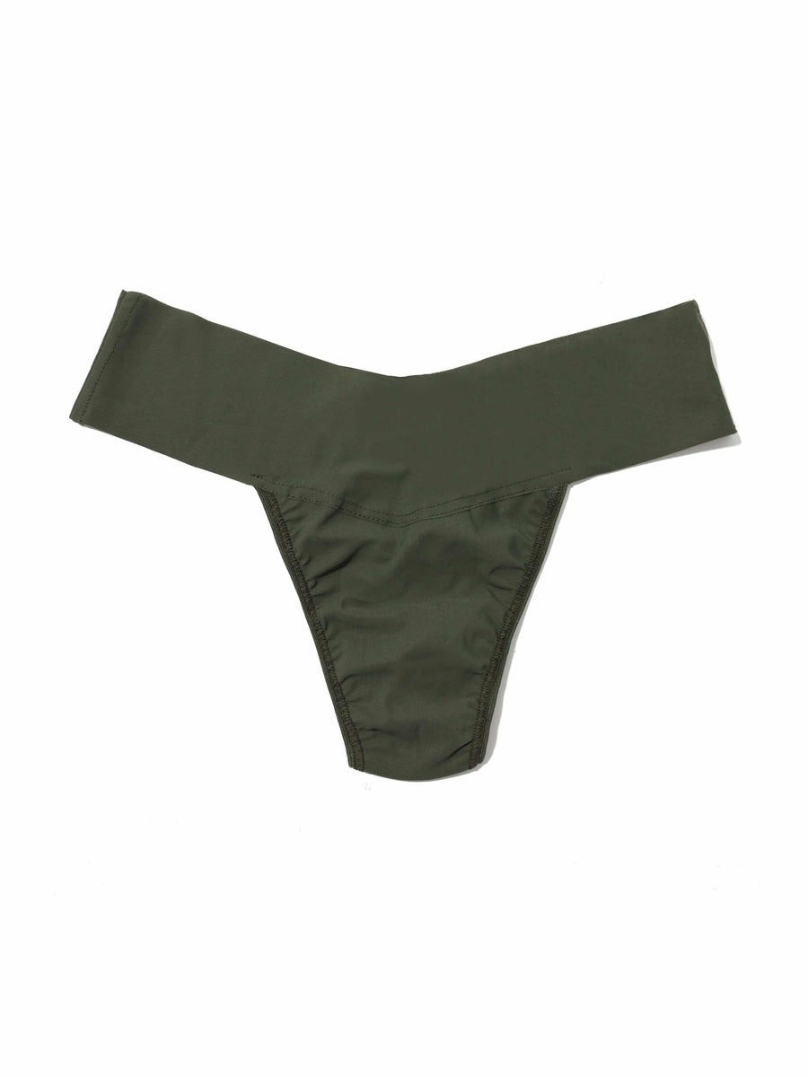 Pine Tree Green BreatheSoft™ Natural Rise Thong - Flat Lay, V-Waistband Detail | Hanky Panky
