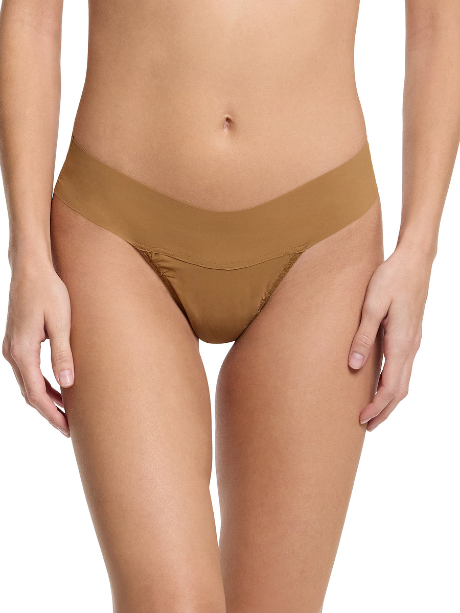 Toffee BreatheSoft™ Natural Rise Thong - Front View Second Model, Comfortable Thong | Hanky Panky