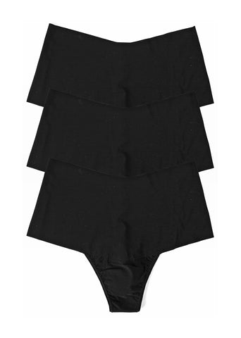 Black BreatheSoft™ High Rise Thong 3 Pack - Flat Lay, Seamless Microfiber | Hanky Panky