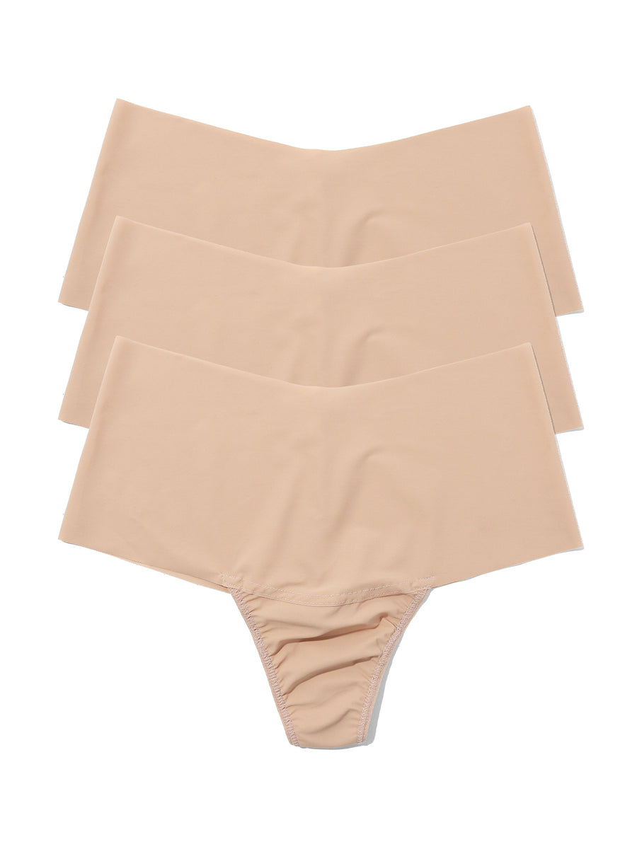 Taupe BreatheSoft™ High Rise Thong 3 Pack - Flat Lay, Seamless Microfiber | Hanky Panky