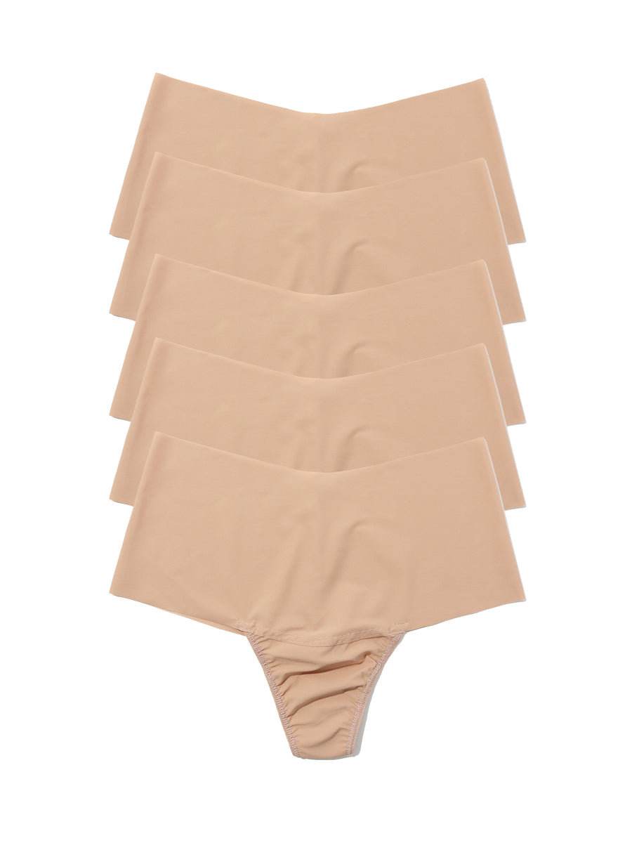 Taupe BreatheSoft™ High Rise Thong 5 Pack - Flat Lay Stack, Seamless Microfiber | Hanky Panky