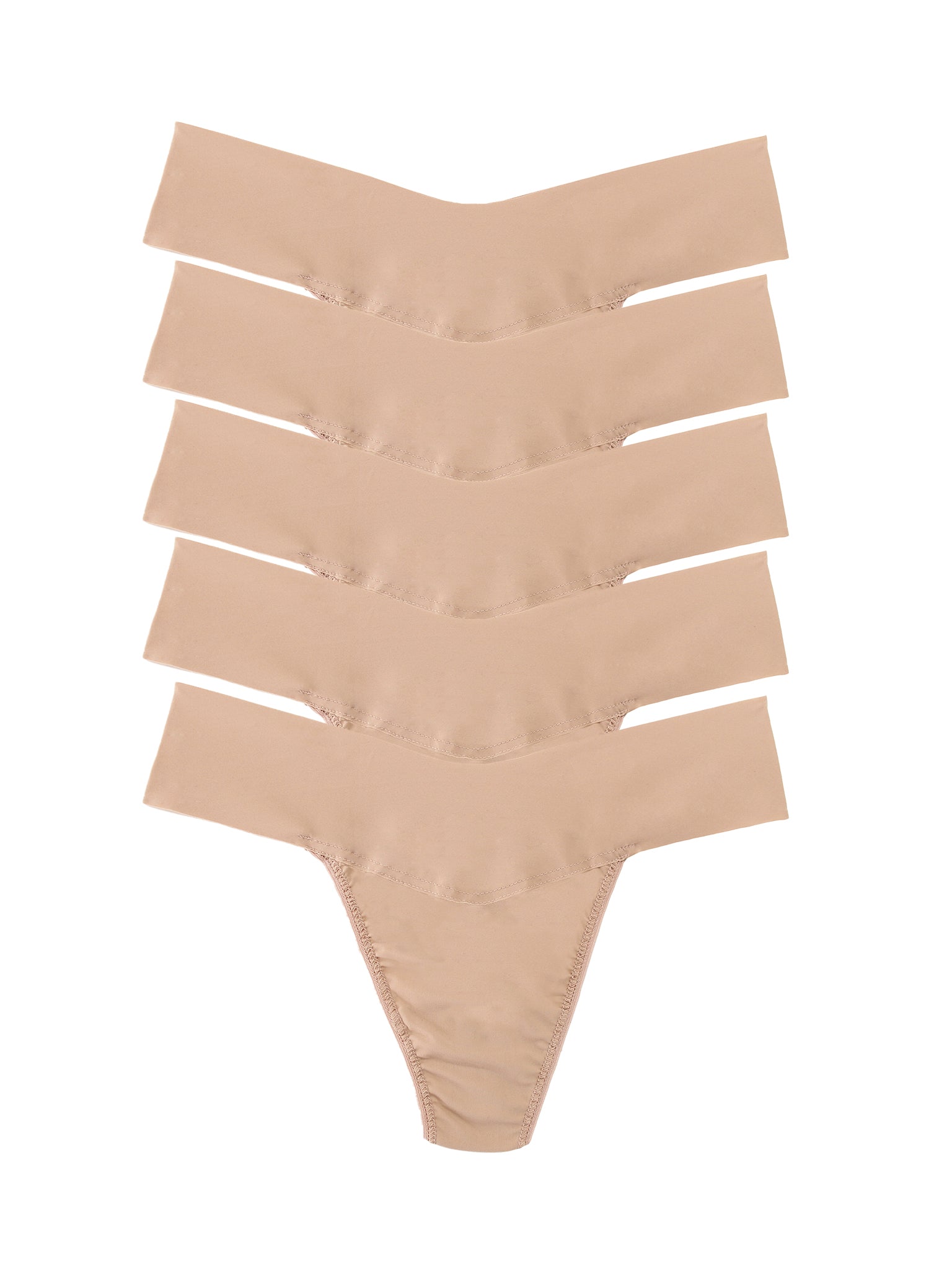 Taupe BreatheSoft™ Natural Rise Thong 5 Pack - Flat Lay Stack | Hanky Panky