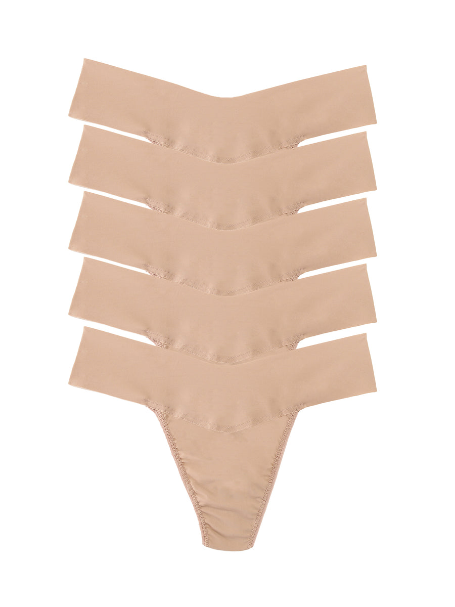 Taupe BreatheSoft™ Natural Rise Thong 5 Pack - Flat Lay Stack | Hanky Panky
