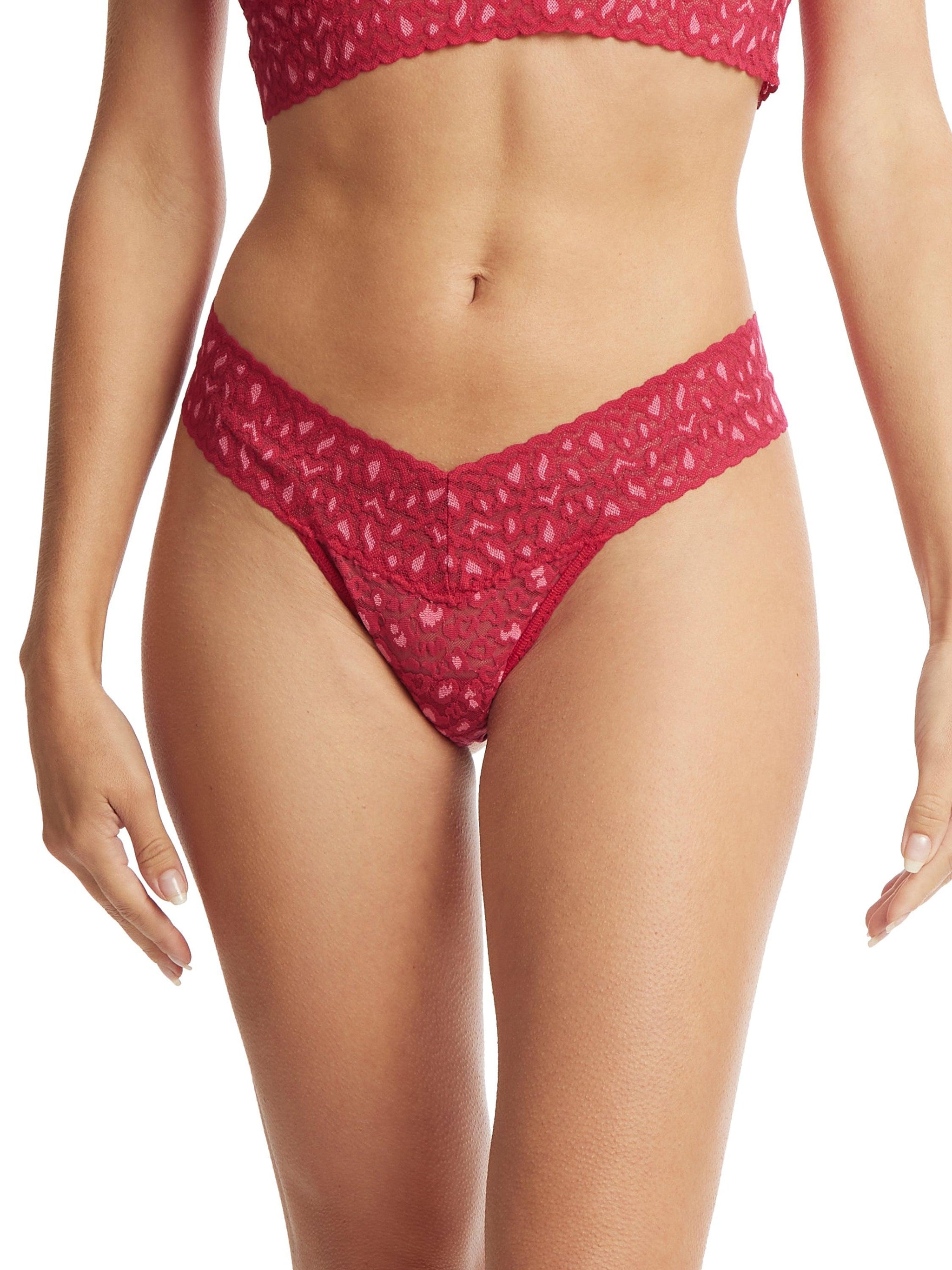 Cross Dyed Leopard Low Rise Thong Berry Sangria Sale
