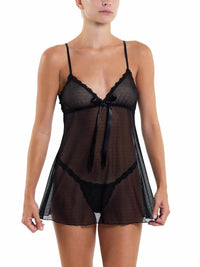 Dotted Tulle Babydoll And G-String Black Sale
