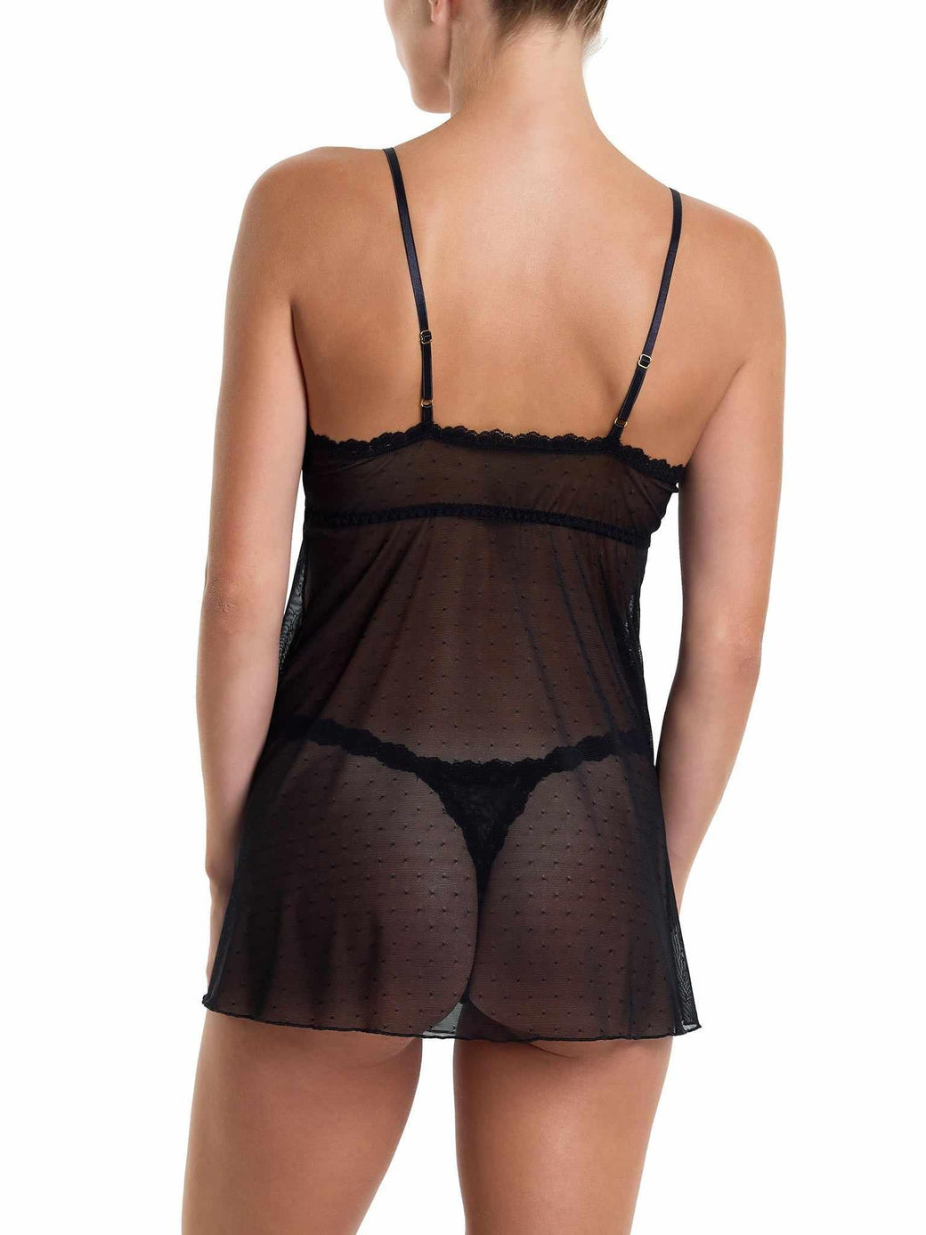 Dotted Tulle Babydoll And G-String Black Sale