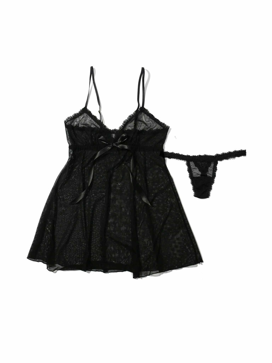 Dotted Tulle Babydoll And G-String Black Sale