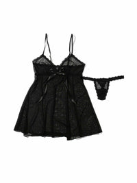 Dotted Tulle Babydoll And G-String Black Sale