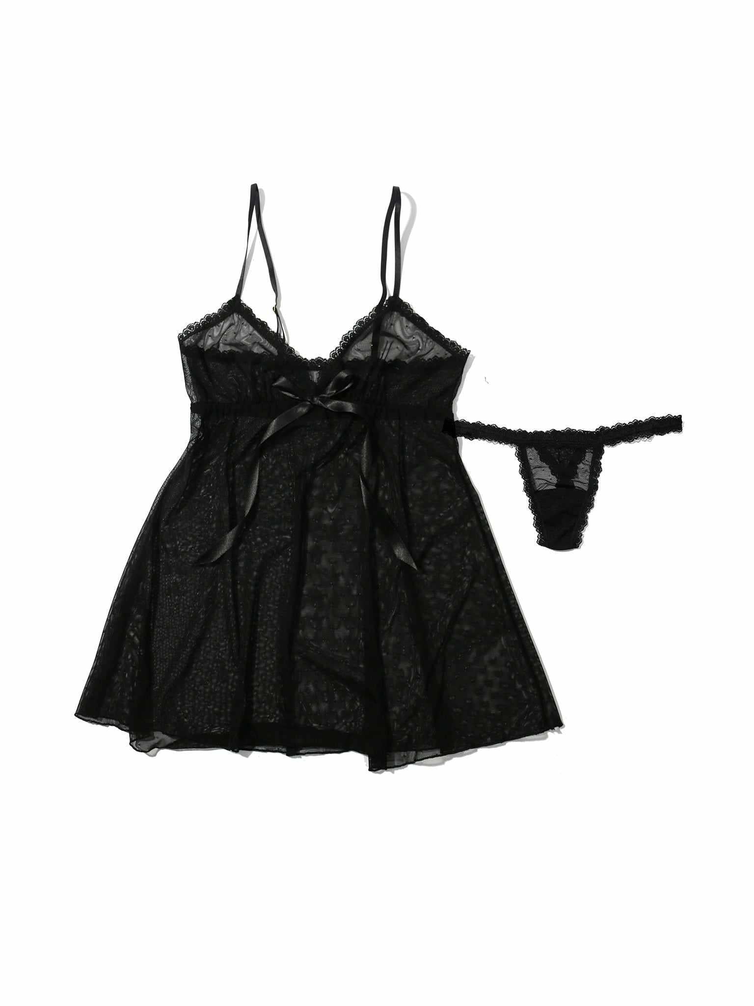 Dotted Tulle Babydoll And G-String Black Sale