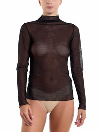 Dotted Tulle Mockneck Top Black Sale