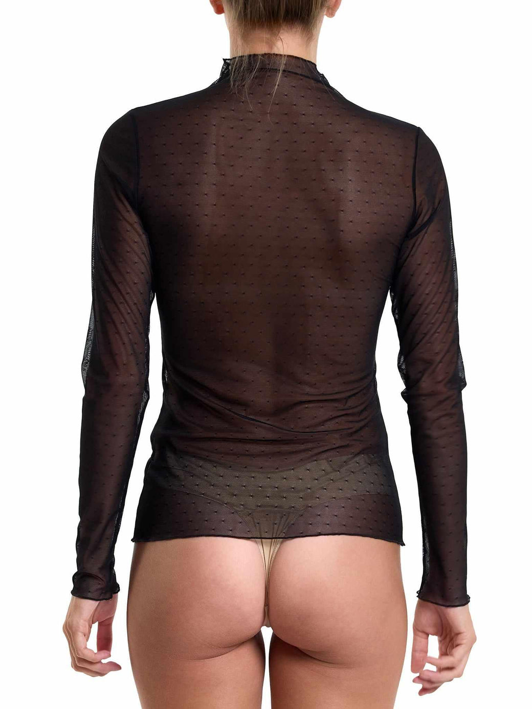 Dotted Tulle Mockneck Top Black Sale