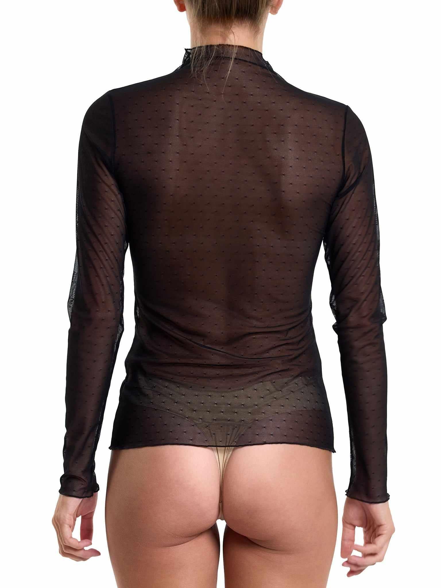 Dotted Tulle Mockneck Top Black Sale