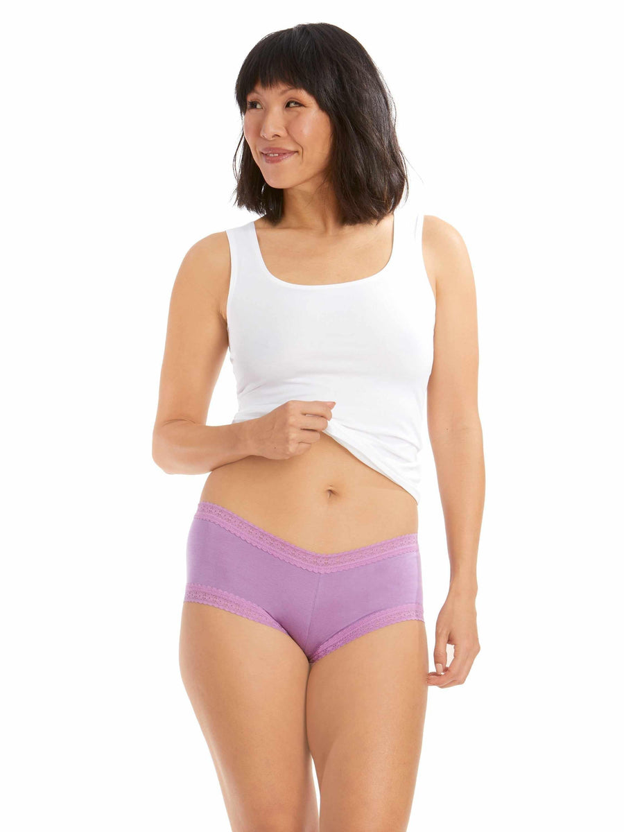 DreamEase™ Boyshort Berry Pie Purple - On Model Full Front, Soft Modal Boyshort Panty | Hanky Panky