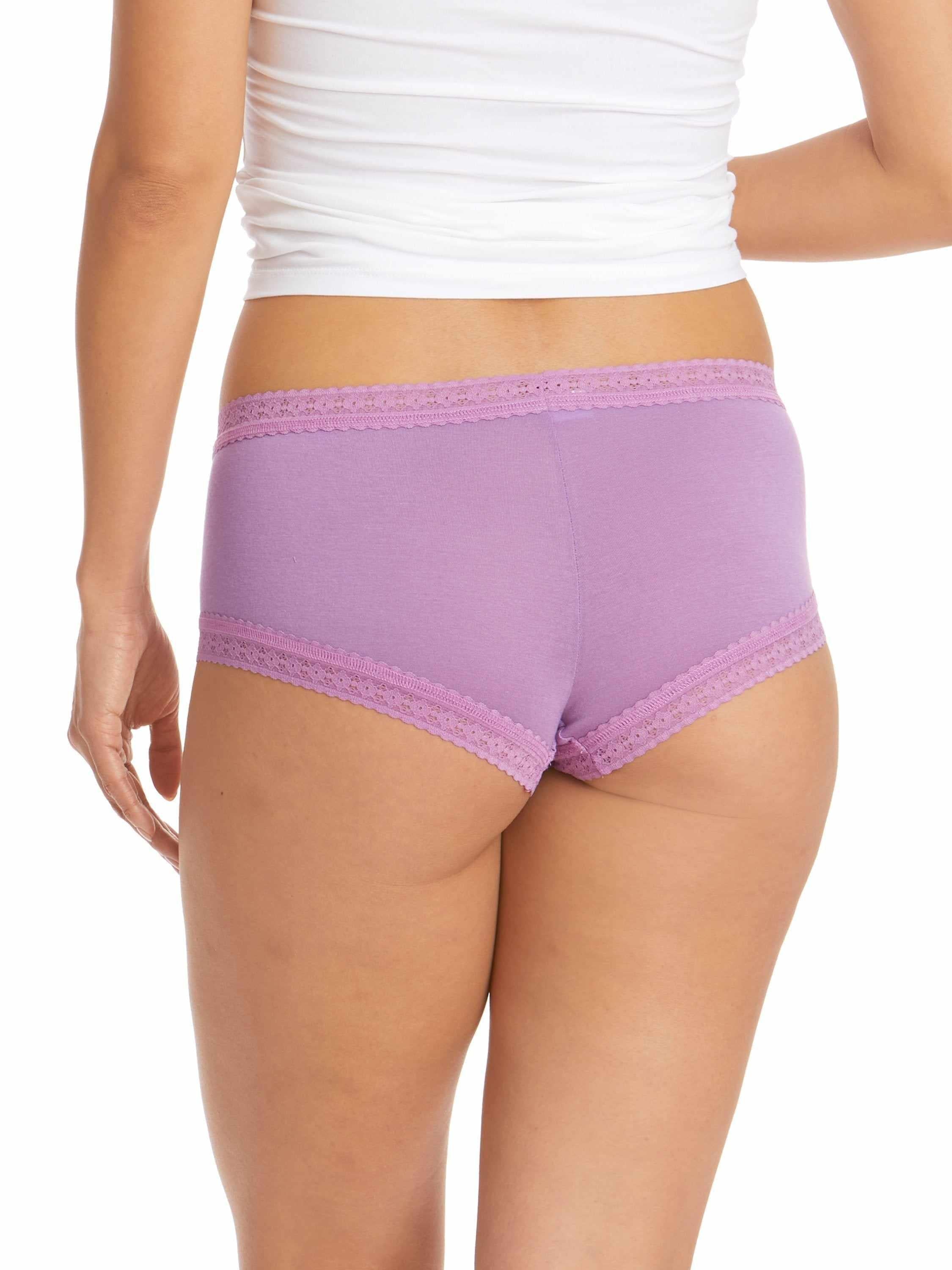 DreamEase™ Boyshort Berry Pie Purple - On Model Back View, Cheeky Coverage Lace Trim | Hanky Panky