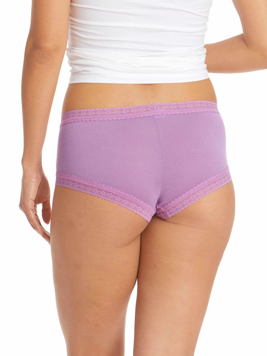 DreamEase™ Boyshort Berry Pie Purple - On Model Back View, Cheeky Coverage Lace Trim | Hanky Panky