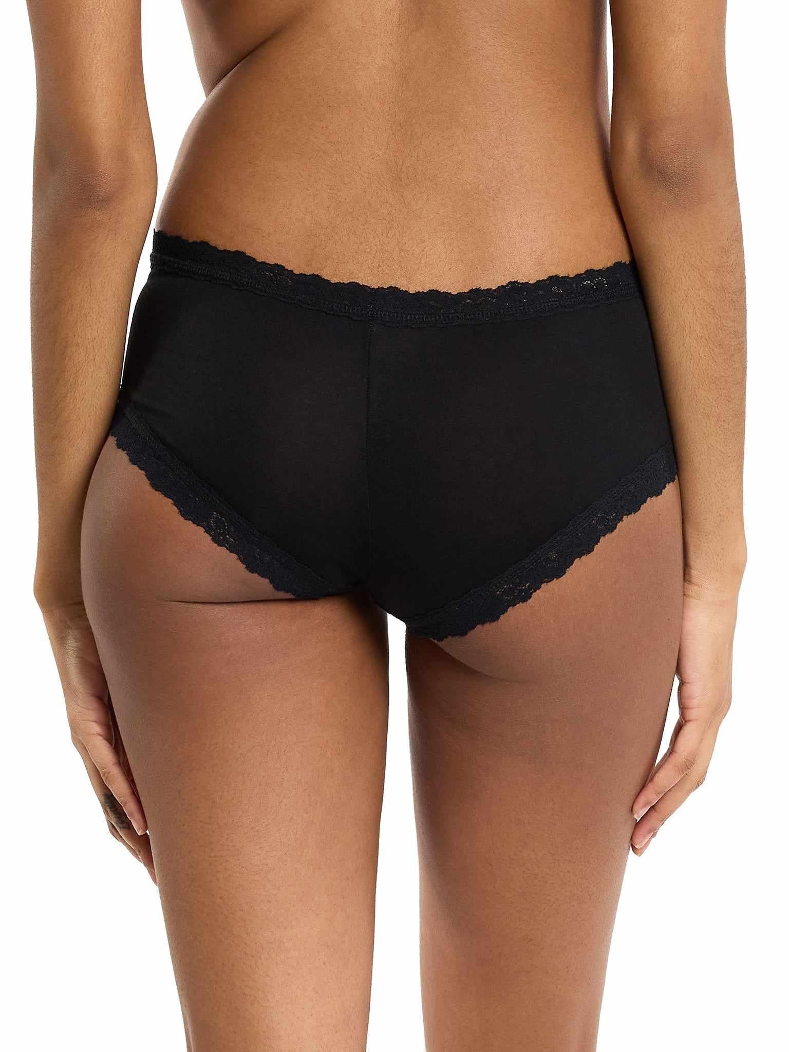 Black DreamEase™ Boyshort with lace-trimmed waistband - Back View, full cheeky coverage | Hanky Panky