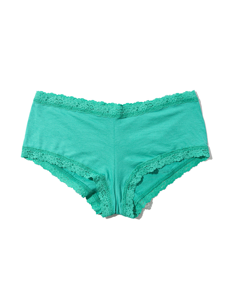 Euphoric Green DreamEase™ Boyshort with floral lace trim - Flat Lay Front | Hanky Panky
