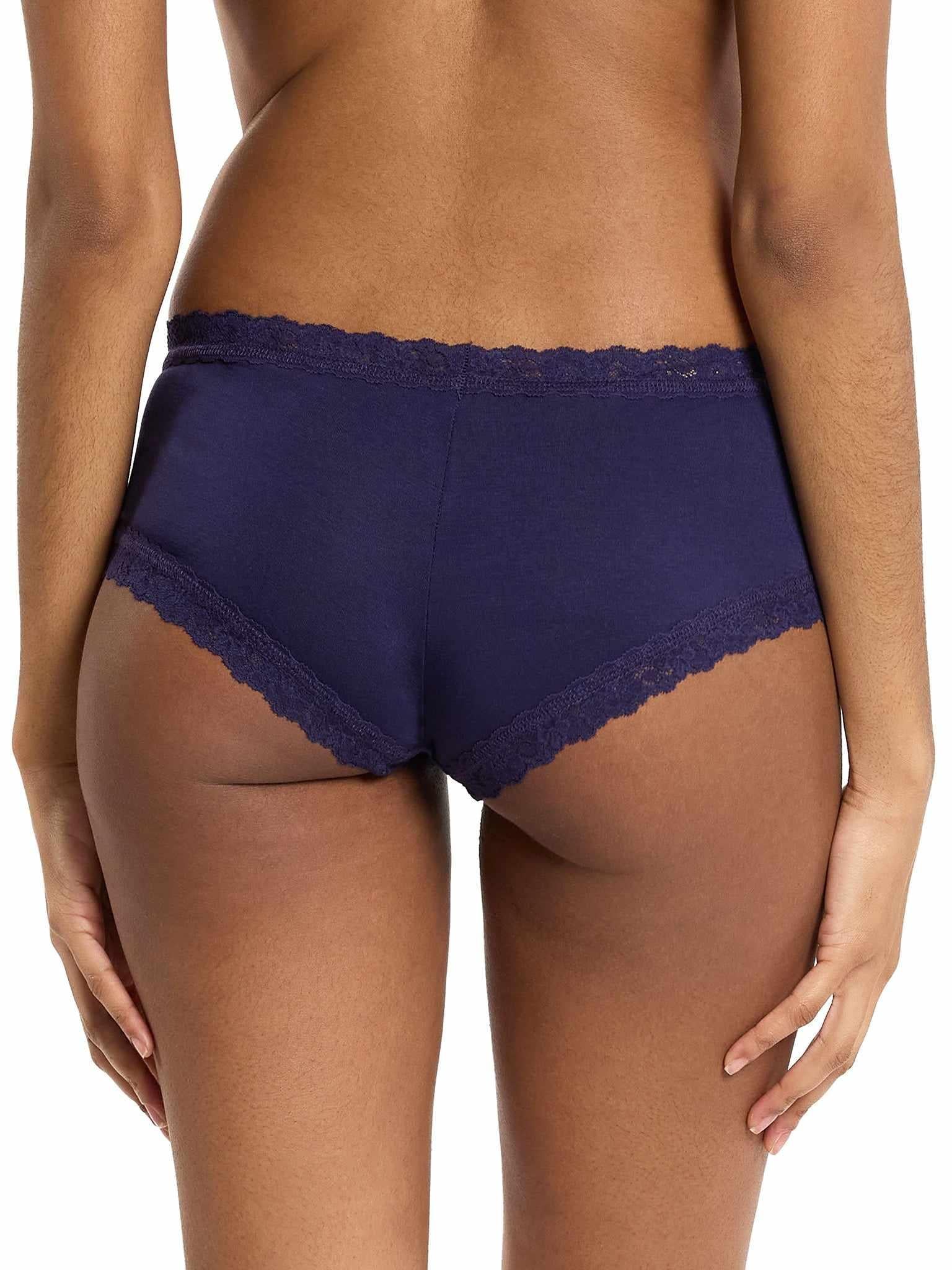 Indigo DreamEase™ Boyshort with Cheeky Lace Trim - Back View On Model | Hanky Panky