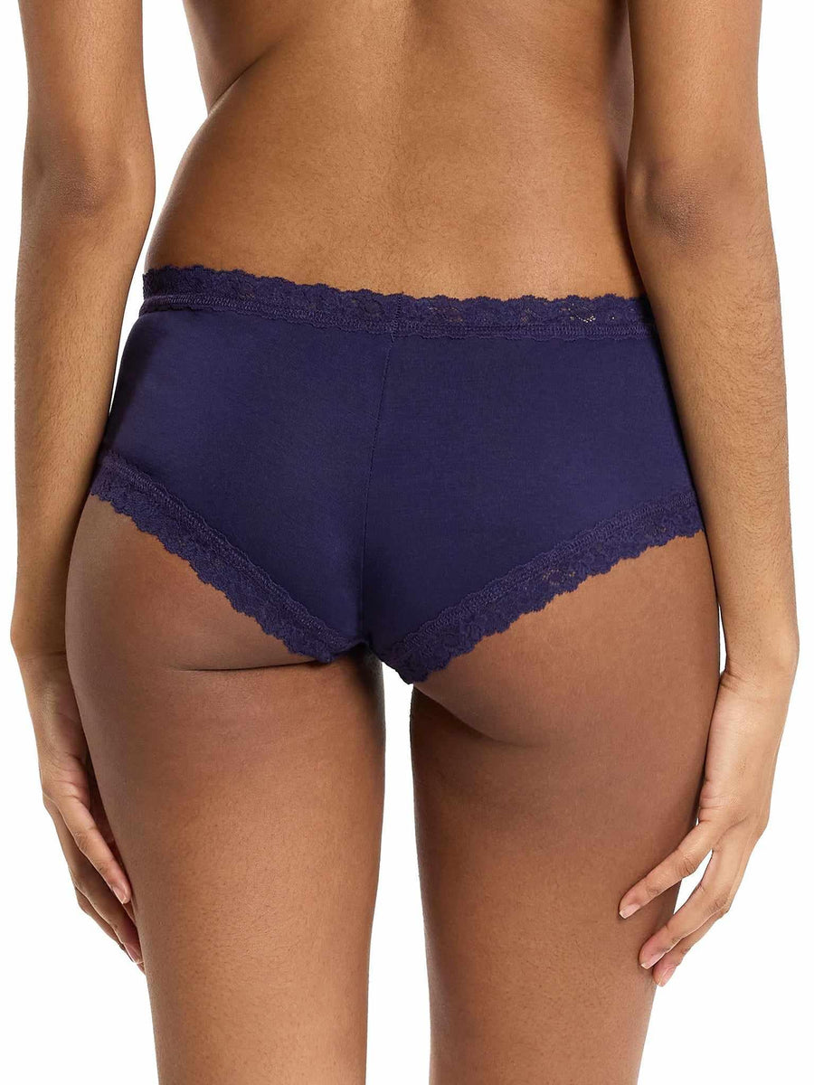 Indigo DreamEase™ Boyshort with Cheeky Lace Trim - Back View On Model | Hanky Panky