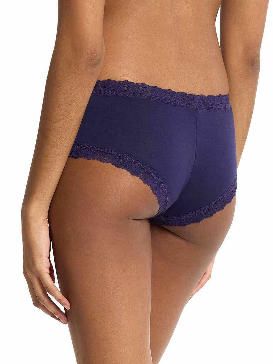 Indigo DreamEase™ Boyshort Lace-Trimmed Cheeky Coverage - Rear Angle On Model | Hanky Panky