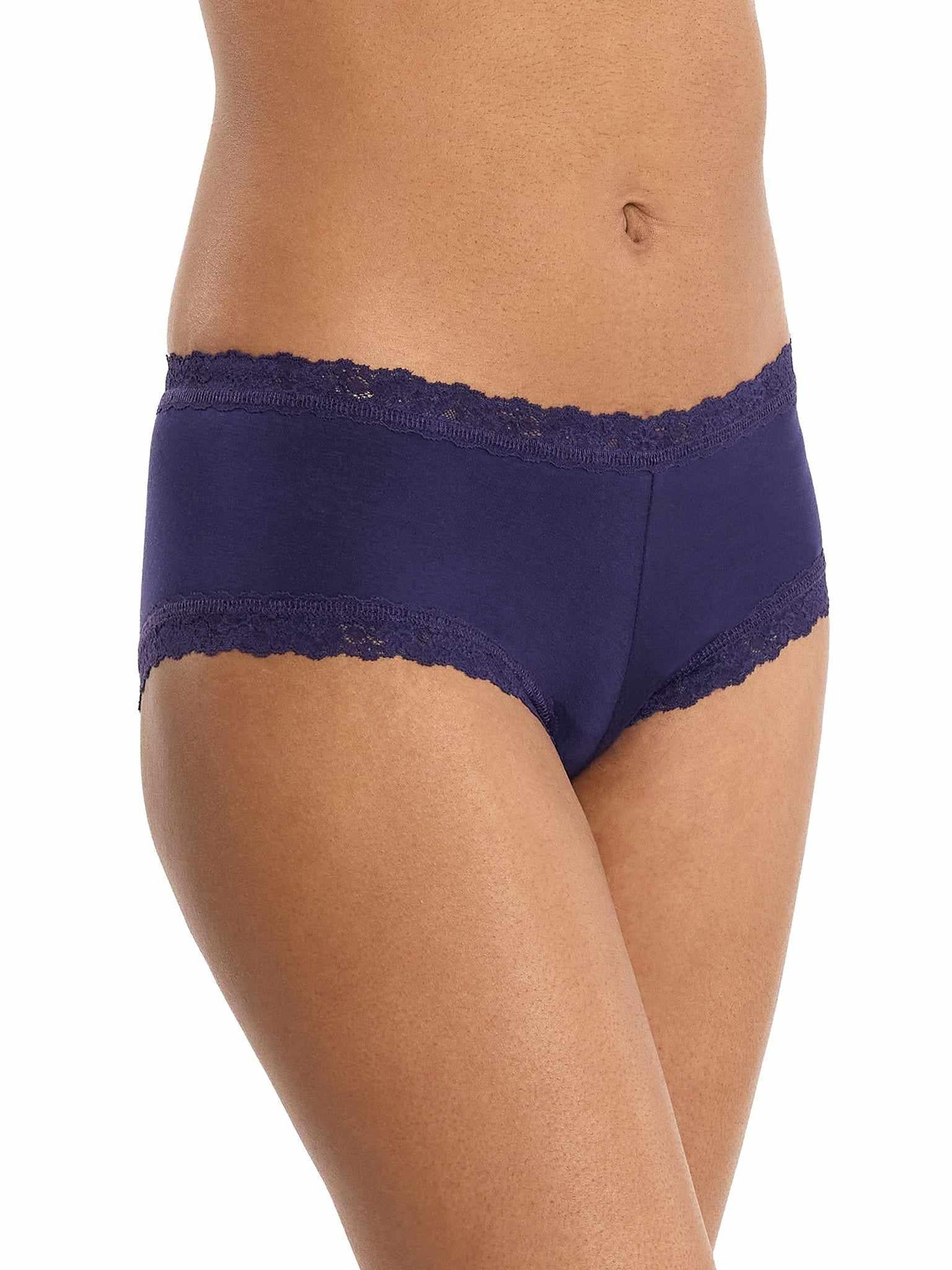 Indigo DreamEase™ Modal Boyshort with Lace Waistband - Front Side Angle On Model | Hanky Panky