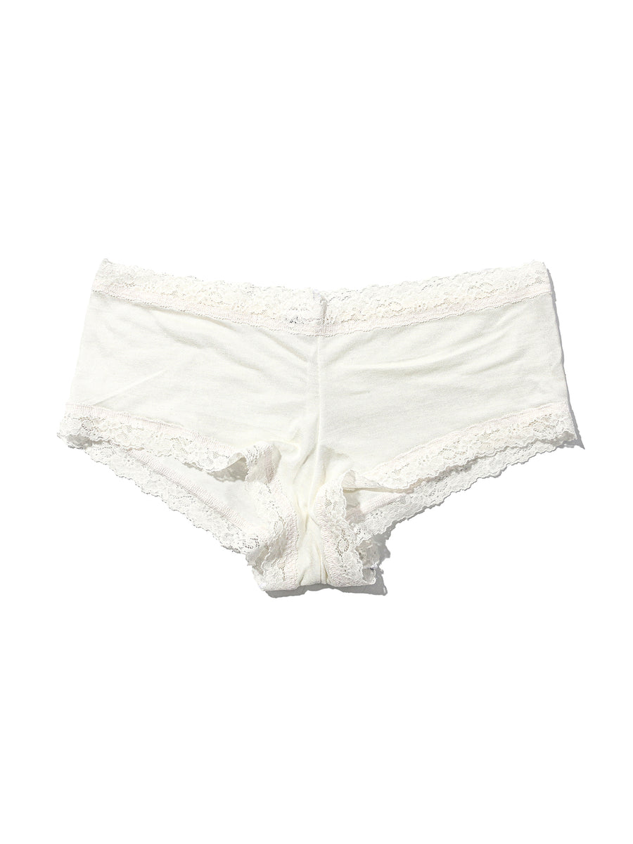 Light Ivory DreamEase™ Boyshort with Floral Lace Edges - Flat Lay | Hanky Panky