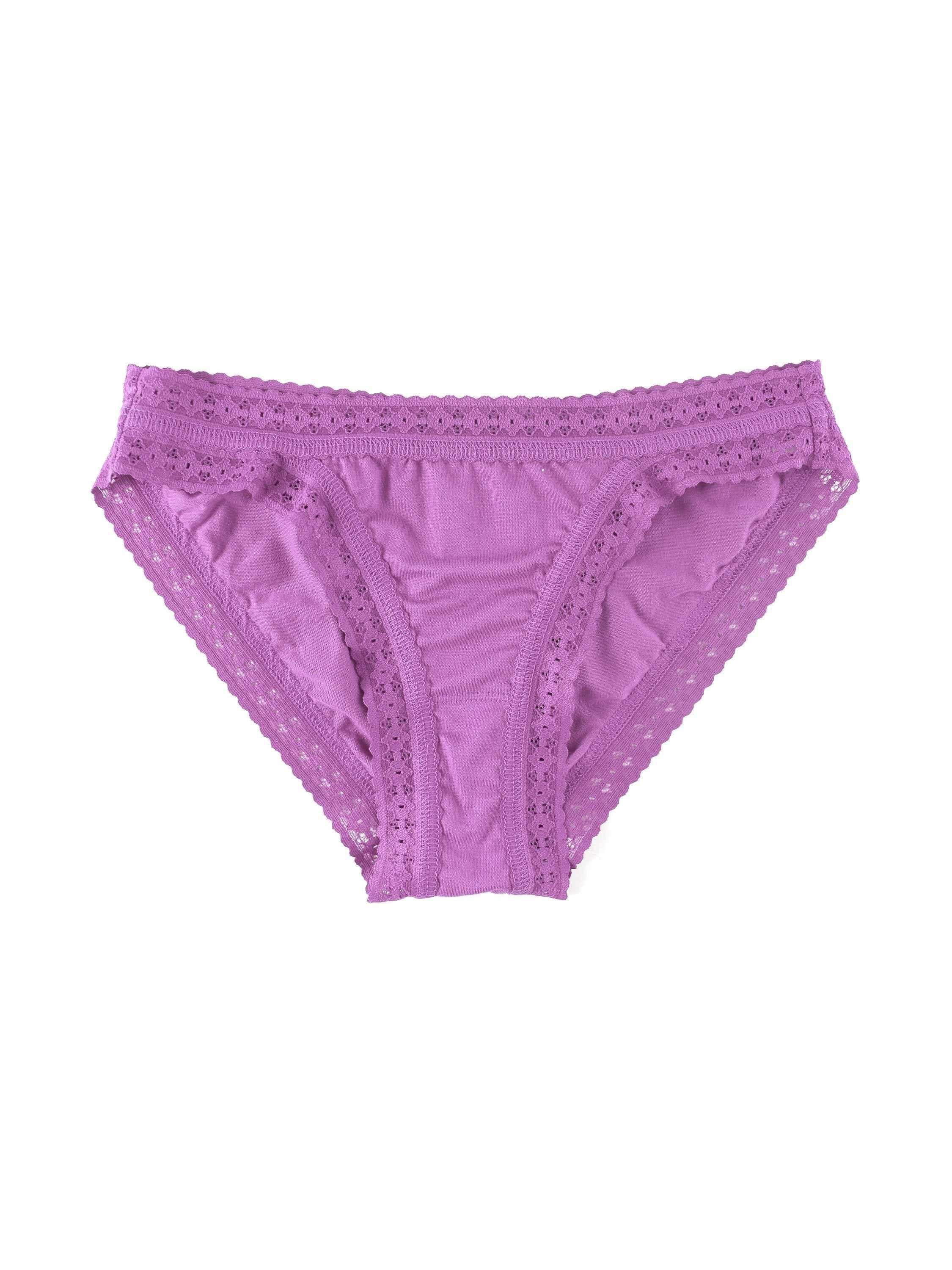 DreamEase™ Brazilian Bikini Berry Pie Purple - Flat Lay, Purple Lace-Trimmed Brazilian Bikini Panties | Hanky Panky
