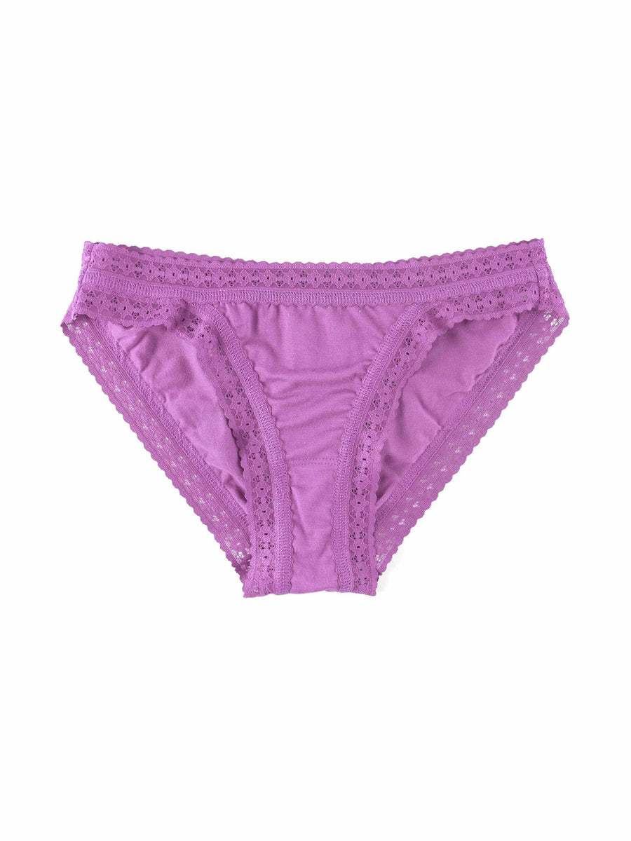 DreamEase™ Brazilian Bikini Berry Pie Purple - Flat Lay, Purple Lace-Trimmed Brazilian Bikini Panties | Hanky Panky