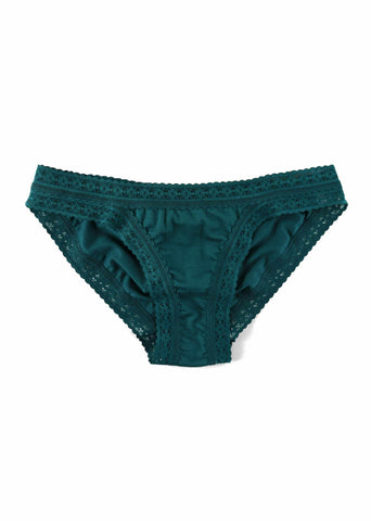 DreamEase™ Brazilian Bikini Ivy Green - Flat Lay Front, Tencel Modal with Lace Trim | Hanky Panky