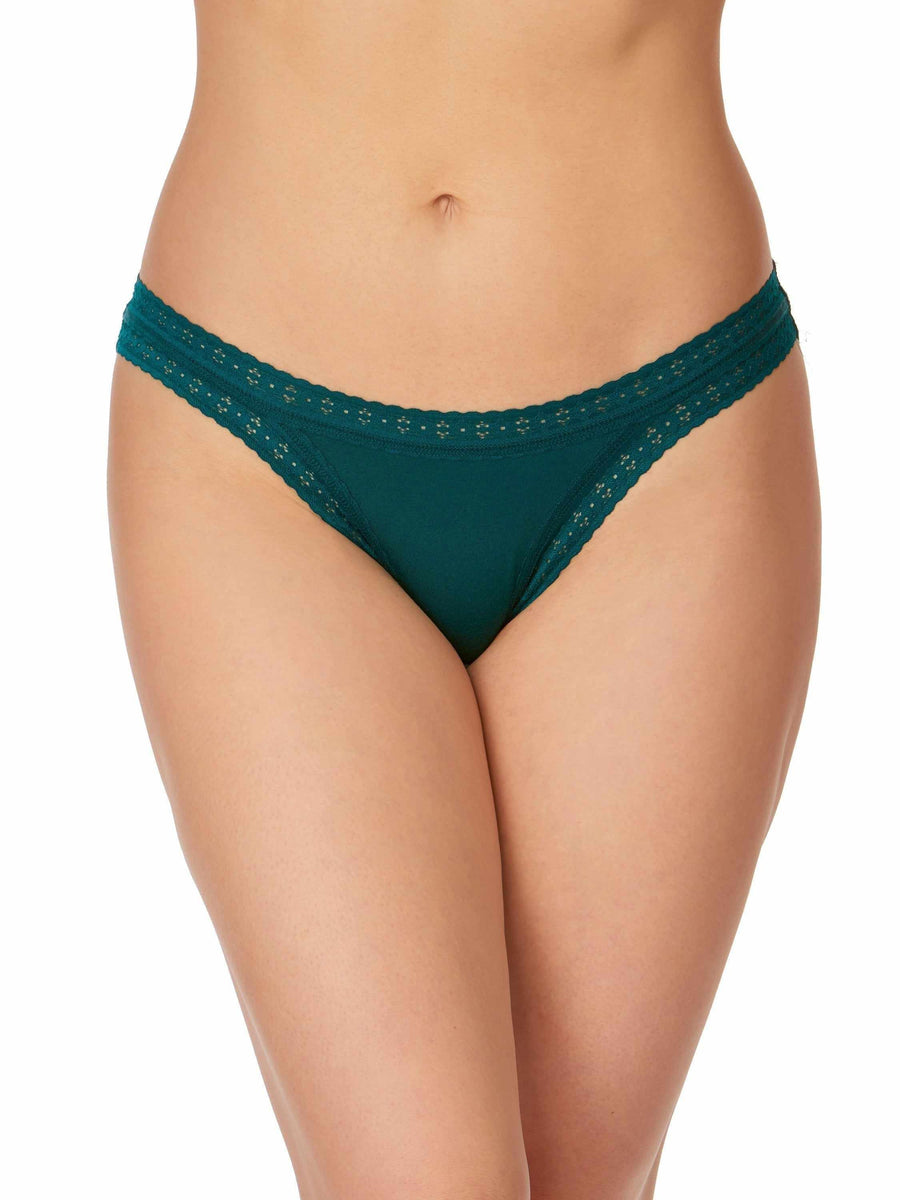 DreamEase™ Brazilian Bikini Ivy Green - On Model Front View, Cheeky Lace-Trimmed Panty | Hanky Panky