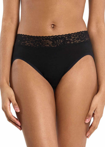 Black DreamEase™ French Brief with lace waistband - Front View, buttery soft Tencel Modal panty | Hanky Panky