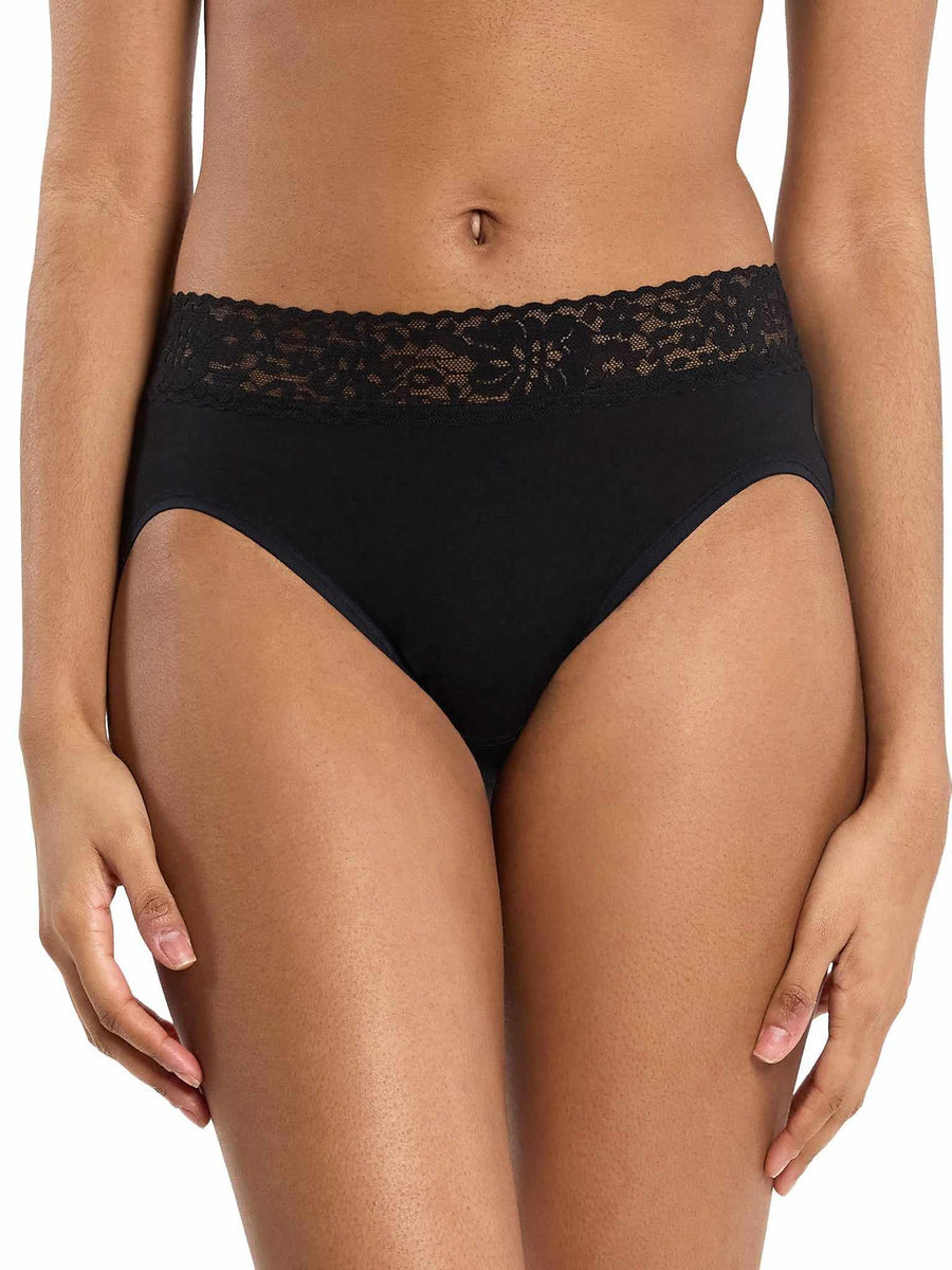 Black DreamEase™ French Brief with lace waistband - Front View, buttery soft Modal underwear | Hanky Panky
