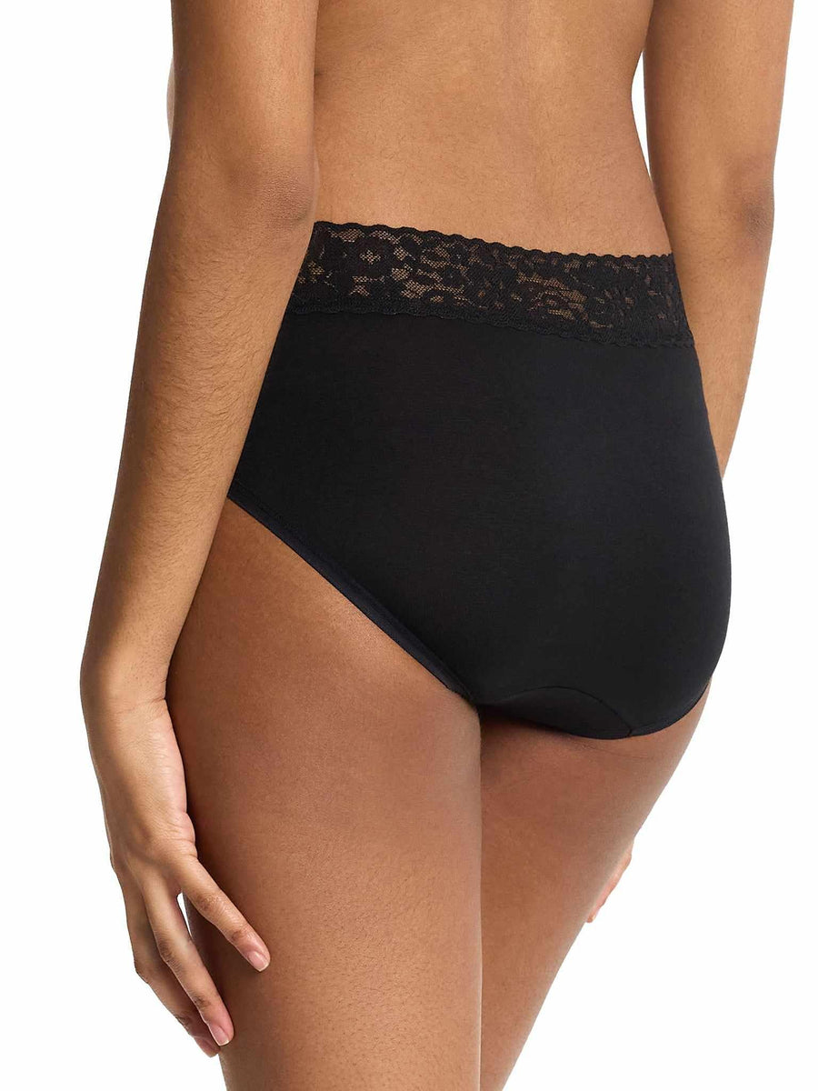 Black DreamEase™ French Brief lace waistband detail - Side Angle, eco-friendly Tencel Modal | Hanky Panky