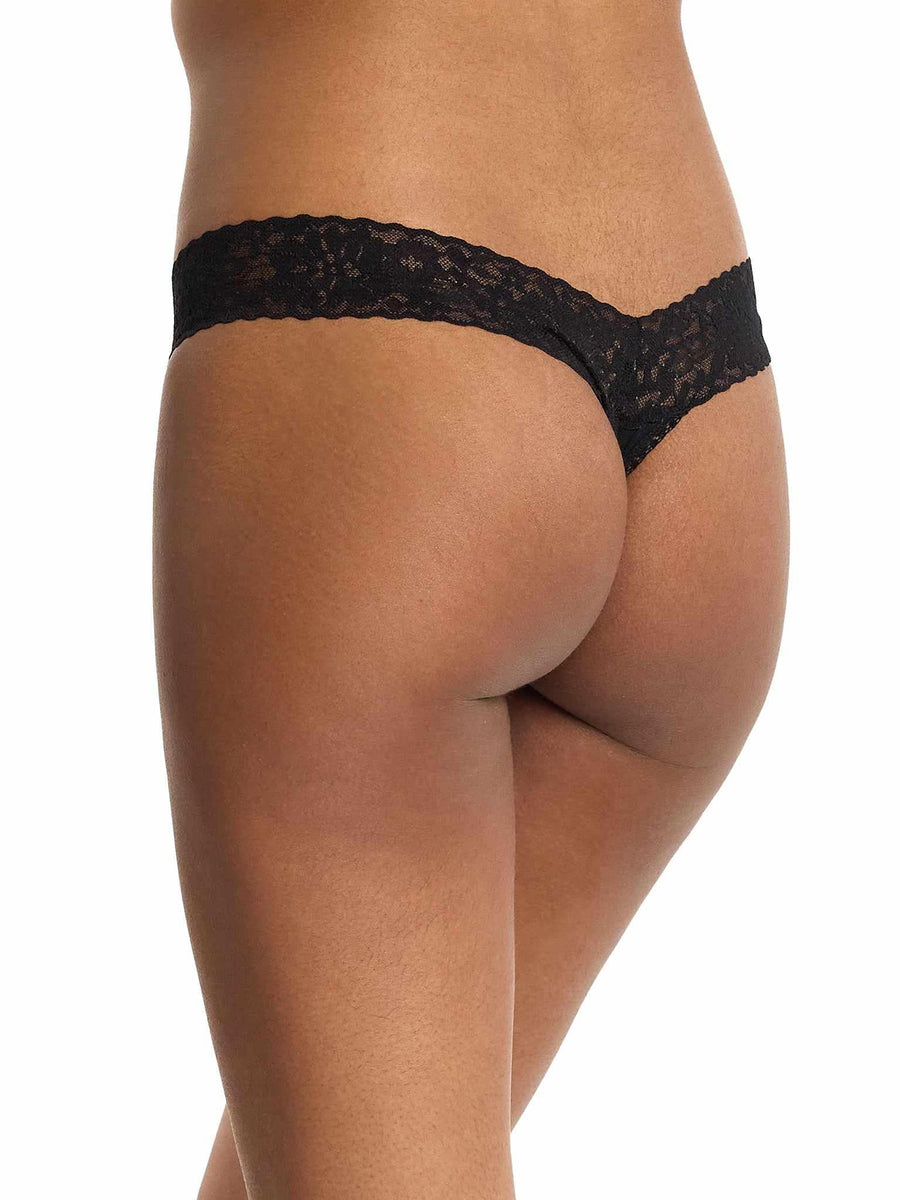 Black DreamEase™ Low Rise Thong - Side Angle, Lace Trim Detail | Hanky Panky
