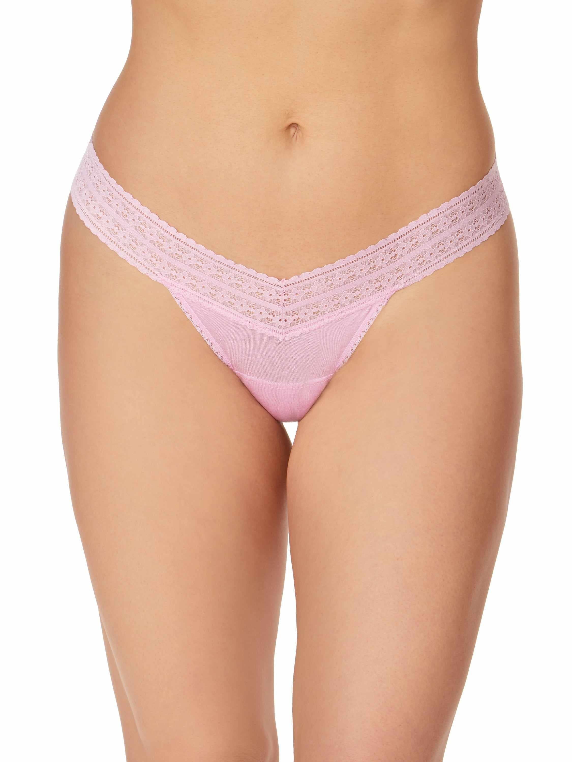 Cotton Candy Pink DreamEase™ Low Rise Thong, lace waistband - On Model Front View | Hanky Panky
