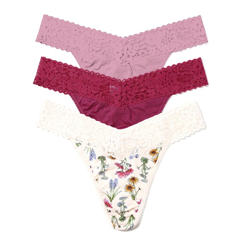 DreamEase™ Original Rise Thong 3 Pack - California Raisin Purple/ Flourish Print/ Lavender Tea Pink