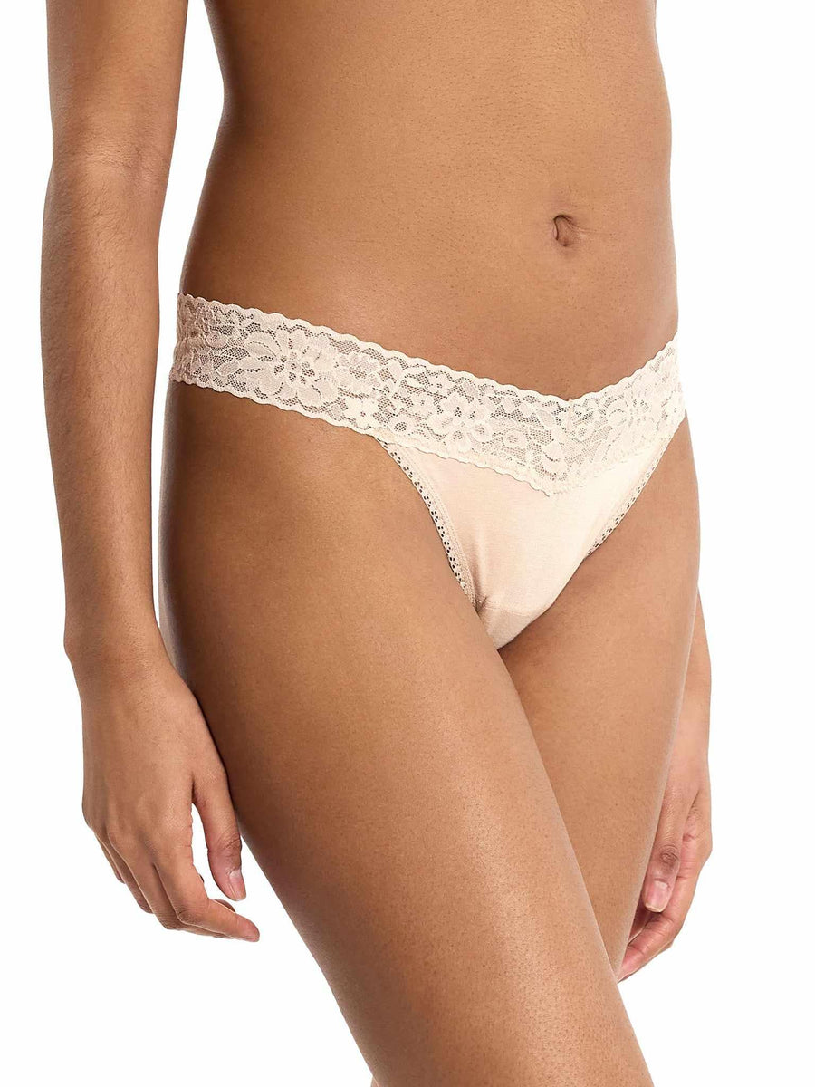 Chai Modal DreamEase™ Original Rise Thong - Side View, V-front lace waistband | Hanky Panky