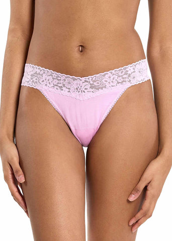 Cotton Candy Pink DreamEase™ Original Rise Thong with floral lace waistband - Front View | Hanky Panky