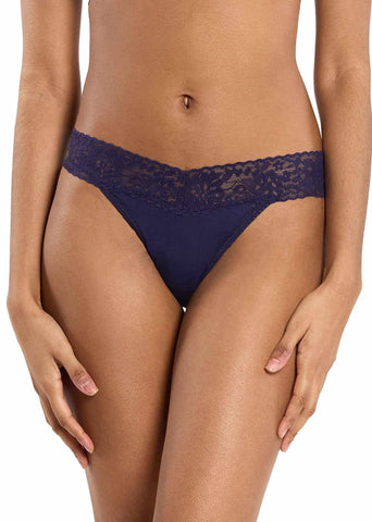 DreamEase™ Original Rise Thong Indigo Blue - Front View, Lace Waistband | Hanky Panky